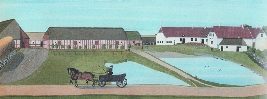 Foredrag om et ilde berygtet fruentimmer, maleri af Aastrup hovedgaard af Rasmus Kruse